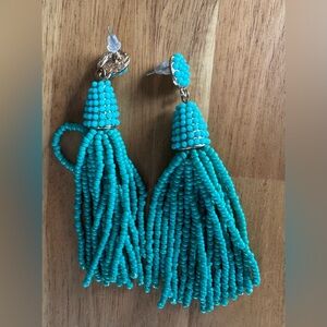 Turquoise Beaded Tassel Earrings